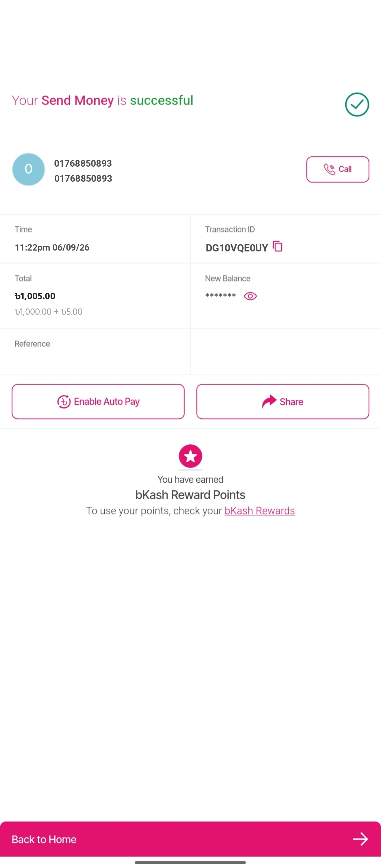 Generated bKash receipt card